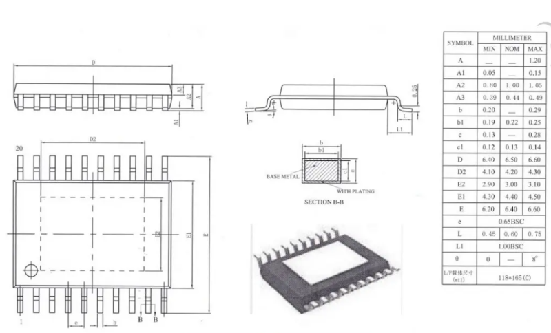 宇凡微tssop20封裝介紹，tssop20封裝尺寸圖